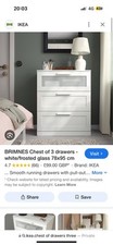 Ikea chest of three drawers white base with  Hand Painted gold handles