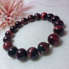 Red Tiger Eye Crystal Gemstone Stretch Bracelet with Vermeil Accent Beads