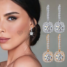 Elegant Drop Dangle Round Cubic Zirconia 925 Sterling Silver Square Earrings UK