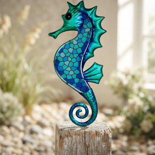 Hand painted seahorse metal - hand-painted,