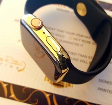 24K Gold Plated 44MM Apple Watch Series 5 Stainless Steel Black Sports Band