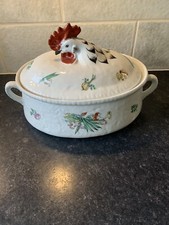 Rare Vintage French APILCO Porcelain Rooster Chicken Covered Casserole Pot Dish