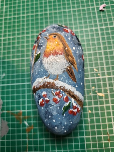 Hand painted robin branch - hand, on