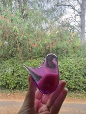 Vtg Neodymium Swedish Art Glass Blue Bird FM Konstglas Ronneby Sweden Figurine