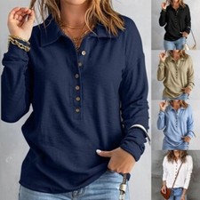 Women Polo Shirt Long Sleeve Tunic Blouse Ladies Loose Pullover Tee Fall Tops UK