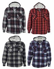 Mens Padded Hooded Sherpa Fur Lined Lumberjack Flannel Work Jacket Warm Thick UK