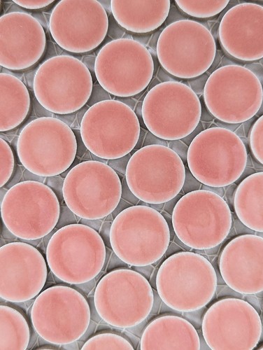 Pink penny round mosaic tile - pink,