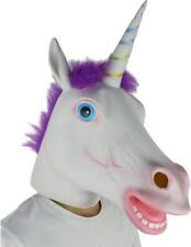 UNICORN FULL HEAD DRESS UP LATEX ADULT FACE MASK & HAIR COSPLAY MYTHICAL FANTASY