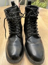 Lilley Womens Boot Black Lace Up Patent Side Zip Ankle shoezone SIZE 5