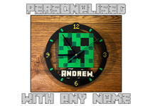 Minecraft Themed Clock - Personalised Creeper Clock - Kids Bedroom