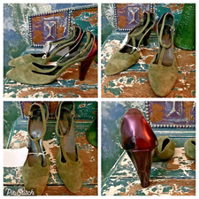WOMENS SHOES GREEN SUEDE MARY JANES UNIQUE VINTAGE DESIGNER USED ON FILM VGC
