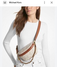 Michael Kors Signature Print Slater Crossbody Bag Vanilla Brown