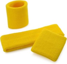 3pc Yellow Wristbands Sweatbands Unisex Rainbow Sweat Retro Gym Fancy Dress 1980