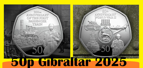 Gibraltar coin set - 50p, pence