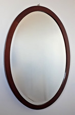 Beautiful Vintage 1950's Bevelled Edged Oval Wooden Framed Mirror 67 cm wide