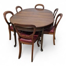 Antique Georgian mahogany 6 seater D end dining table - pair console tables