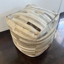Cowhide Leather Patchwork Pouf