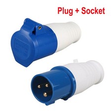 16 Amp 240V Site Trailing Plug & Socket 16A 3 Pin 240 Volt Blue Hook Up 2P+Earth