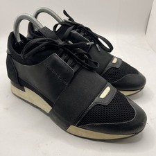 Balenciaga Black Suede Leather Race Runner Low Top Sneakers Size 38 Authentic