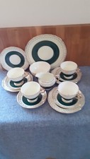 FINE ENGLISH CHINA GREEN CREAM 22 KT GOLD 15 PIECE TEASET