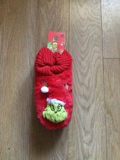 Dr Seuss Christmas Grinch Slippers Boots Anti Slip Mule Festive Size 6-8