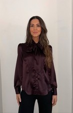 Monsoon Chocolate Satin  Pussybow Blouse Size 10- 22