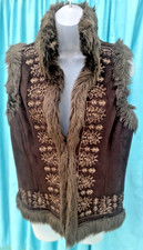 Gilet brown faux suede beaded