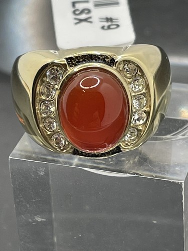 Mens gold ring - oval, gemstone