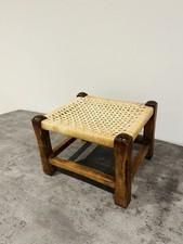 Vintage Wooden Stool Woven