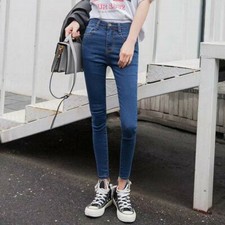 NEW HIGH WAIST FOR GIRLS WOMENS RIPPED DENIM STRETCHY & PLAIN SLIM SKINNY JEANS