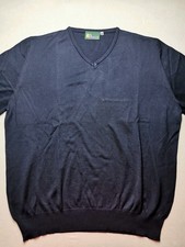 Balmoral Mens Size 44" XL Cotton Blend V-Neck Jumper (VGC) Navy Blue Tight Knit