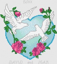 Cross Stitch Wedding or Anniversary Sampler Kit or Pattern - Florashell - Doves