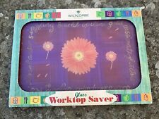 Vintage Wilscombe Toughened Glass Worktop Saver, Chopping, Retro Floral Design 