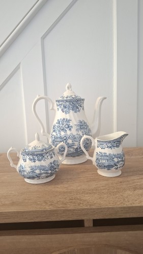 Vintage blue white coffee set - blue,