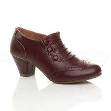 WOMENS LADIES MID BLOCK HEEL BUTTON ZIP BROGUE ANKLE SHOE BOOTS BOOTIES SIZE