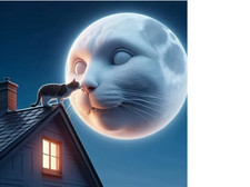 Rare Unusual Design CAT FULL STRANGE MOON Pendant On 925 Silver 24" Necklace