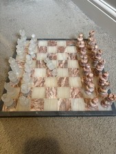 Vintage Late 1980’s Pink And White Marble Chess Set Made In Mexico