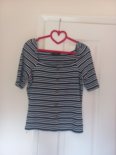 Ladies blue white top - blue/white, short