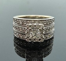 Tolkowsky 14K White Gold 1.35ctw. Diamond Engagement Ring Wedding 2 Band Set FZZ