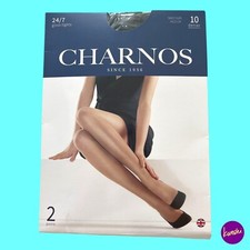 CHARNOS Women's Pack of 2 Pairs, 24/7 Gloss Tights, 10 Den, Barely Black, UK M