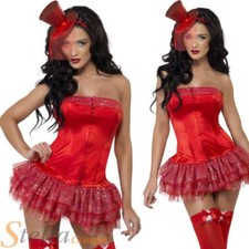 Ladies Red Burlesque Christmas Corset & Tutu Fancy Dress Costume Size 8-10