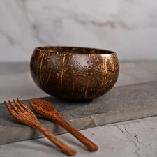 900ml Jumbo Palm Leaf Coconut Bowl with Spoon Fork Natural Handmade Perfect Gift