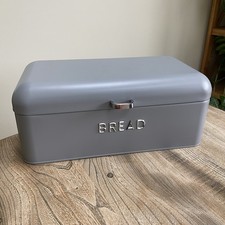 Grey Metal Bread Bin Bread Storage Box with Lid Retro Style Kitchen Organisation