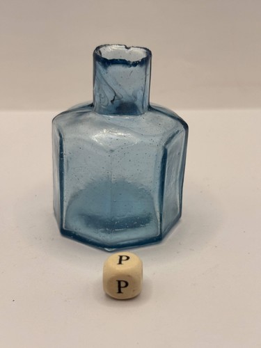 Old blue glass ink - , bottle