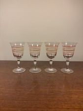 Set Of 4 Vintage 50s 60s Red & Yellow Pinstripe Glasses