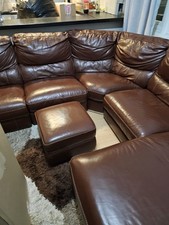 Brown Real Leather Corner Sofa