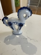 Vintage USSR Russian Hand Painted Blue White Pony Horse Porcelain Figurine