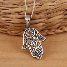 925 Sterling Silver Hamsa-Hand of Fatima Filigree Pendant Necklace Chain Boxed