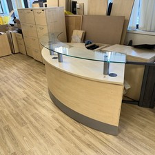 Reception Desk c/w Glass Shelf 2200x800x940mm side support panels need attention