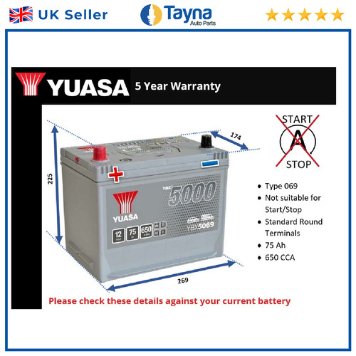 Car battery ybx5069 yuasa - yuasa, 069